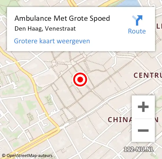 Locatie op kaart van de 112 melding: Ambulance Met Grote Spoed Naar Den Haag, Venestraat op 5 mei 2017 14:24