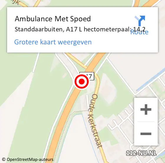 Locatie op kaart van de 112 melding: Ambulance Met Spoed Naar Standdaarbuiten, A17 L hectometerpaal: 14,2 op 5 mei 2017 15:29