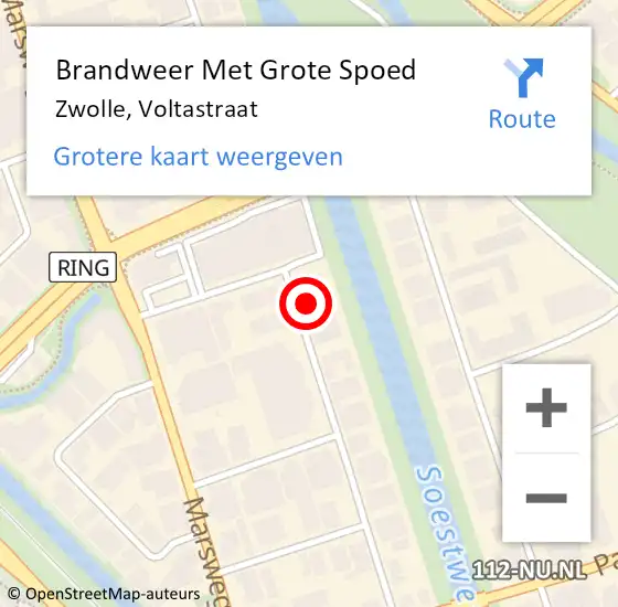 Locatie op kaart van de 112 melding: Brandweer Met Grote Spoed Naar Zwolle, Voltastraat op 5 mei 2017 15:54