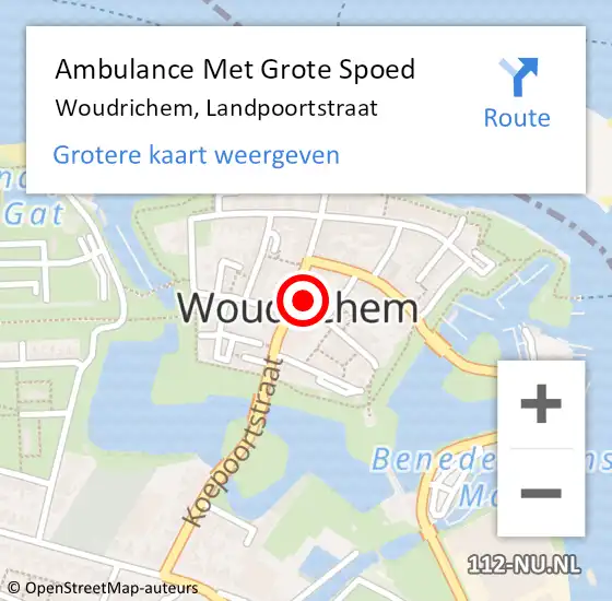 Locatie op kaart van de 112 melding: Ambulance Met Grote Spoed Naar Woudrichem, Landpoortstraat op 5 mei 2017 16:27