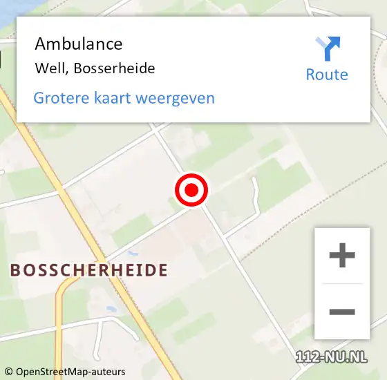 Locatie op kaart van de 112 melding: Ambulance Well, Bosserheide op 5 mei 2017 17:17