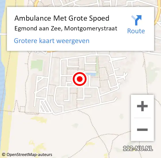 Locatie op kaart van de 112 melding: Ambulance Met Grote Spoed Naar Egmond aan Zee, Montgomerystraat op 5 mei 2017 19:01