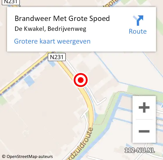 Locatie op kaart van de 112 melding: Brandweer Met Grote Spoed Naar De Kwakel, Bedrijvenweg op 5 mei 2017 21:47