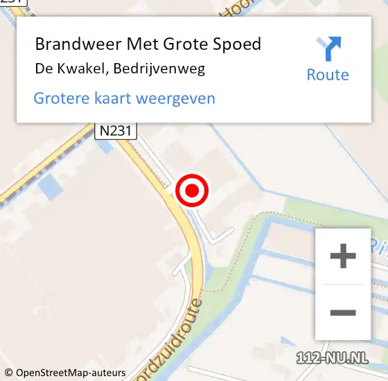 Locatie op kaart van de 112 melding: Brandweer Met Grote Spoed Naar De Kwakel, Bedrijvenweg op 5 mei 2017 21:50