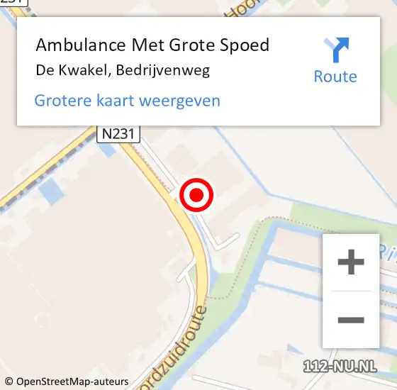 Locatie op kaart van de 112 melding: Ambulance Met Grote Spoed Naar De Kwakel, Bedrijvenweg op 5 mei 2017 21:52