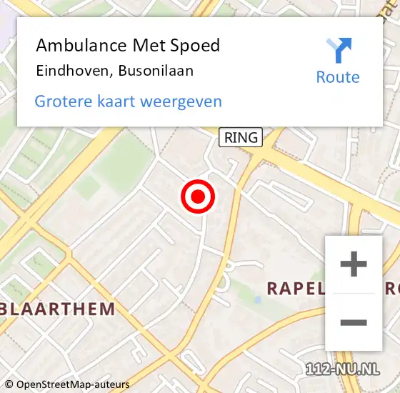 Locatie op kaart van de 112 melding: Ambulance Met Spoed Naar Eindhoven, Busonilaan op 5 mei 2017 22:25