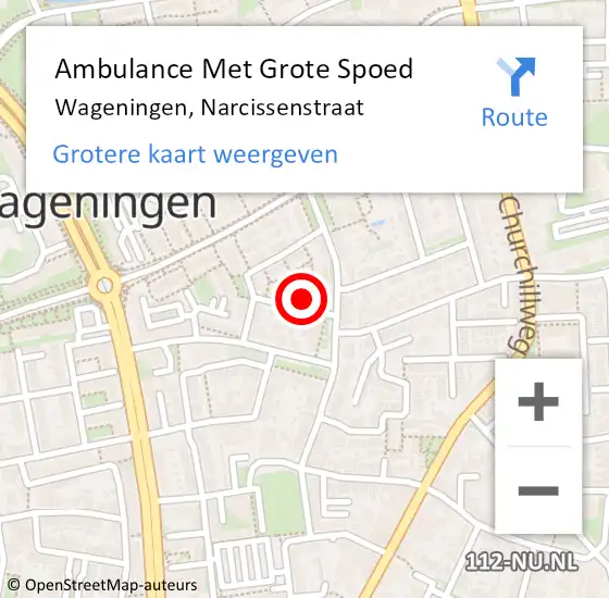 Locatie op kaart van de 112 melding: Ambulance Met Grote Spoed Naar Wageningen, Narcissenstraat op 6 mei 2017 02:47