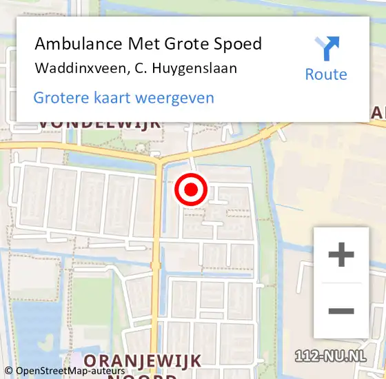 Locatie op kaart van de 112 melding: Ambulance Met Grote Spoed Naar Waddinxveen, C. Huygenslaan op 6 mei 2017 06:35