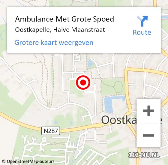 Locatie op kaart van de 112 melding: Ambulance Met Grote Spoed Naar Oostkapelle, Halve Maanstraat op 6 mei 2017 07:24