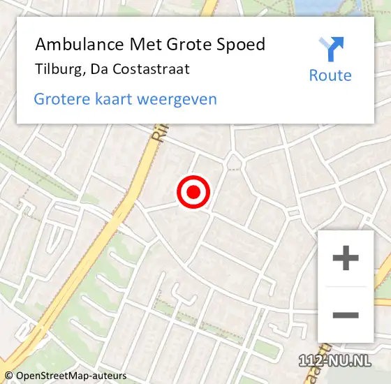 Locatie op kaart van de 112 melding: Ambulance Met Grote Spoed Naar Tilburg, Da Costastraat op 6 mei 2017 11:37