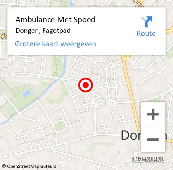 Locatie op kaart van de 112 melding: Ambulance Met Spoed Naar Dongen, Fagotpad op 6 mei 2017 11:40