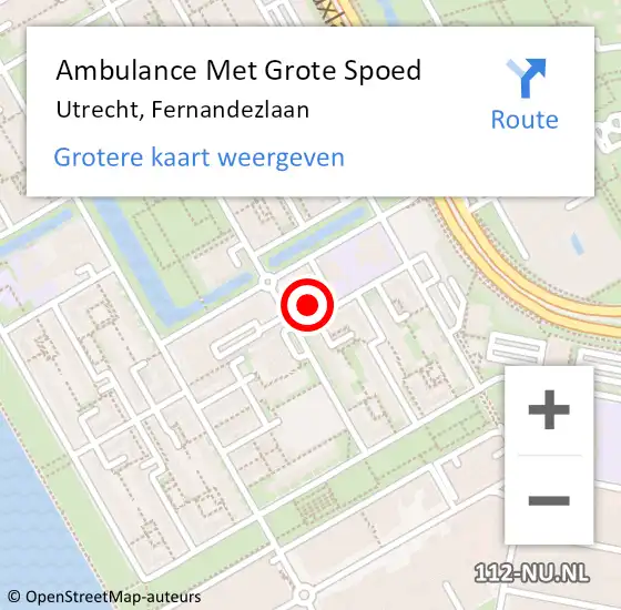 Locatie op kaart van de 112 melding: Ambulance Met Grote Spoed Naar Utrecht, Fernandezlaan op 6 mei 2017 12:07