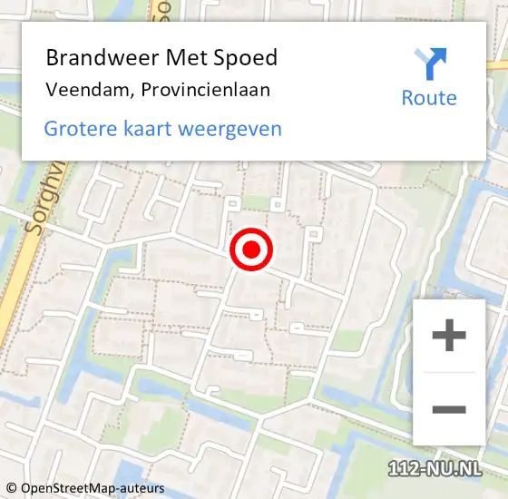 Locatie op kaart van de 112 melding: Brandweer Met Spoed Naar Veendam, Provincienlaan op 6 mei 2017 12:24