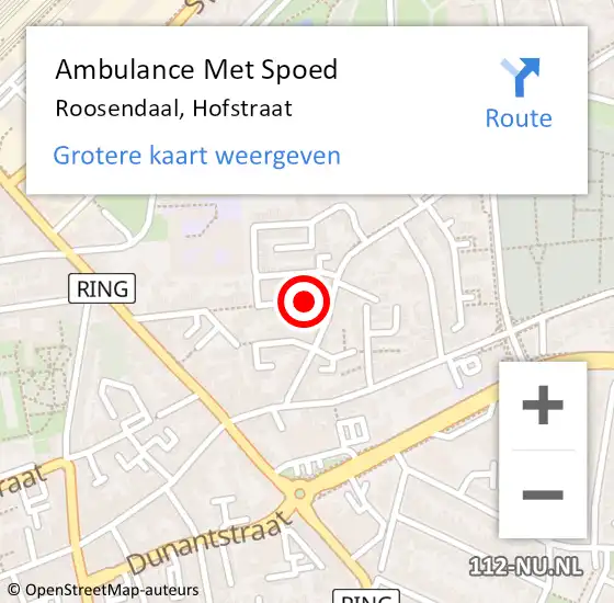 Locatie op kaart van de 112 melding: Ambulance Met Spoed Naar Roosendaal, Hofstraat op 6 mei 2017 13:11