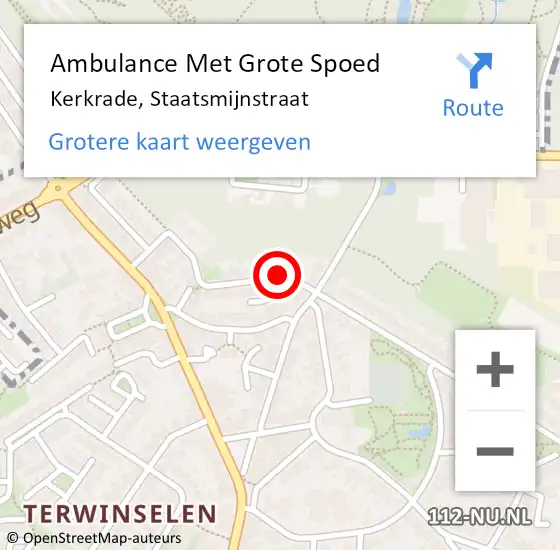 Locatie op kaart van de 112 melding: Ambulance Met Grote Spoed Naar Kerkrade, Staatsmijnstraat op 19 januari 2014 15:37