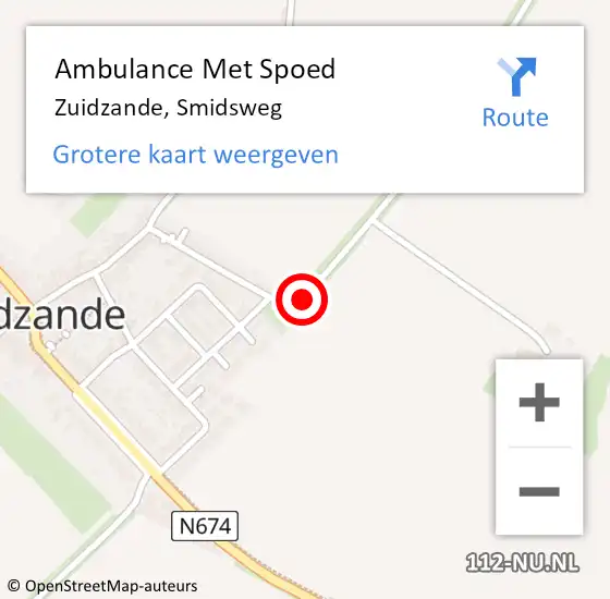 Locatie op kaart van de 112 melding: Ambulance Met Spoed Naar Zuidzande, Smidsweg op 6 mei 2017 14:46