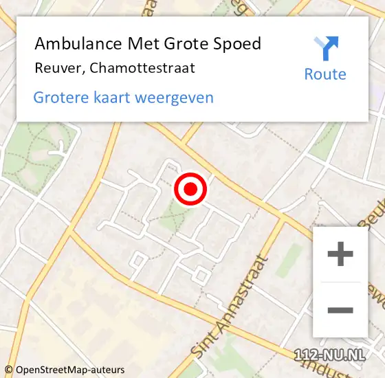 Locatie op kaart van de 112 melding: Ambulance Met Grote Spoed Naar Reuver, Chamottestraat op 6 mei 2017 17:11