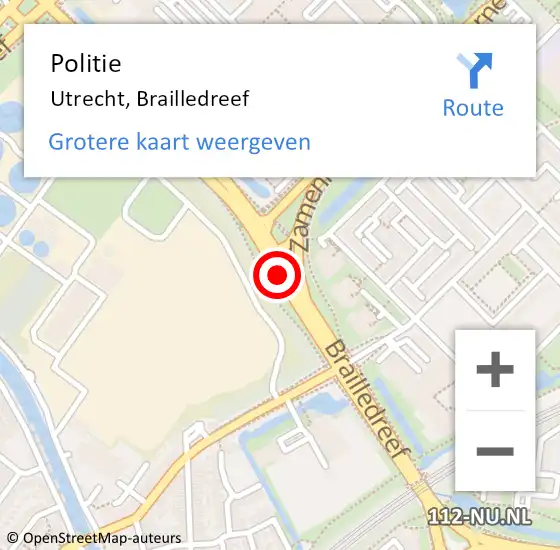 Locatie op kaart van de 112 melding: Politie Utrecht, Brailledreef op 6 mei 2017 21:34