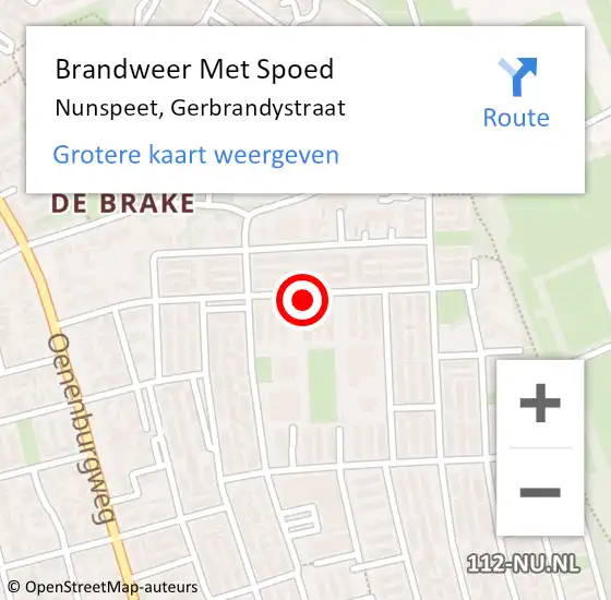 Locatie op kaart van de 112 melding: Brandweer Met Spoed Naar Nunspeet, Gerbrandystraat op 6 mei 2017 21:49