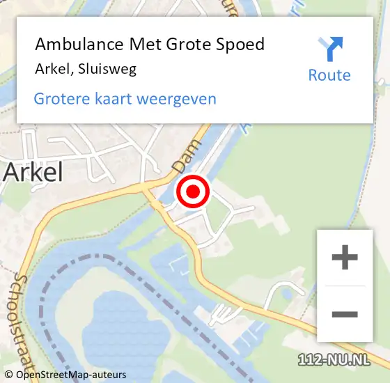 Locatie op kaart van de 112 melding: Ambulance Met Grote Spoed Naar Arkel, Sluisweg op 6 mei 2017 22:07