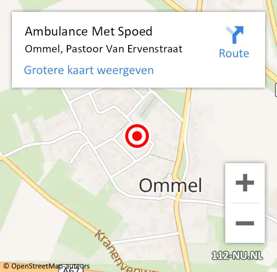 Locatie op kaart van de 112 melding: Ambulance Met Spoed Naar Ommel, Pastoor Van Ervenstraat op 6 mei 2017 22:25