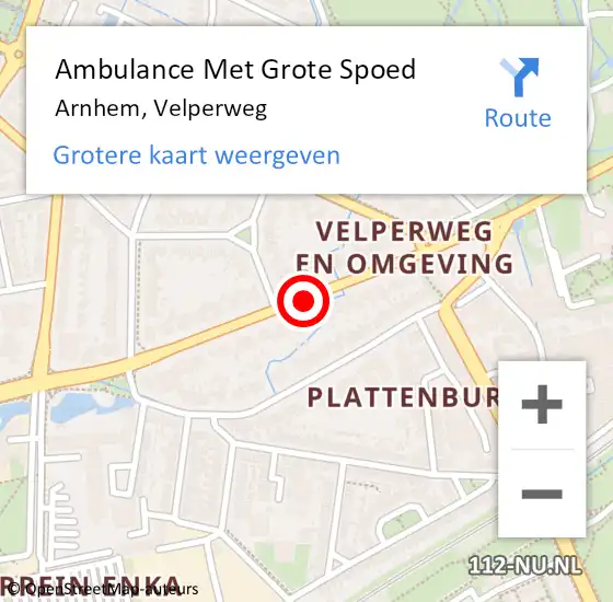 Locatie op kaart van de 112 melding: Ambulance Met Grote Spoed Naar Arnhem, Velperweg op 6 mei 2017 22:50