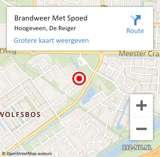 Locatie op kaart van de 112 melding: Brandweer Met Spoed Naar Hoogeveen, De Reiger op 6 mei 2017 23:57