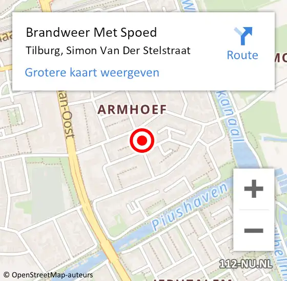 Locatie op kaart van de 112 melding: Brandweer Met Spoed Naar Tilburg, Simon Van Der Stelstraat op 7 mei 2017 01:10