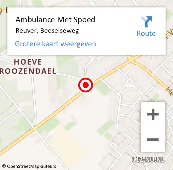 Locatie op kaart van de 112 melding: Ambulance Met Spoed Naar Reuver, Beeselseweg op 7 mei 2017 03:20