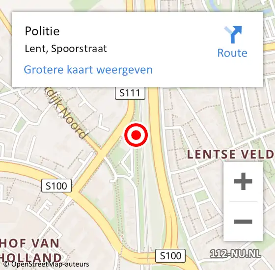 Locatie op kaart van de 112 melding: Politie Lent, Spoorstraat op 7 mei 2017 06:26