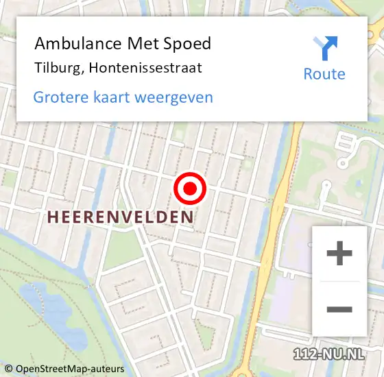 Locatie op kaart van de 112 melding: Ambulance Met Spoed Naar Tilburg, Hontenissestraat op 7 mei 2017 08:09