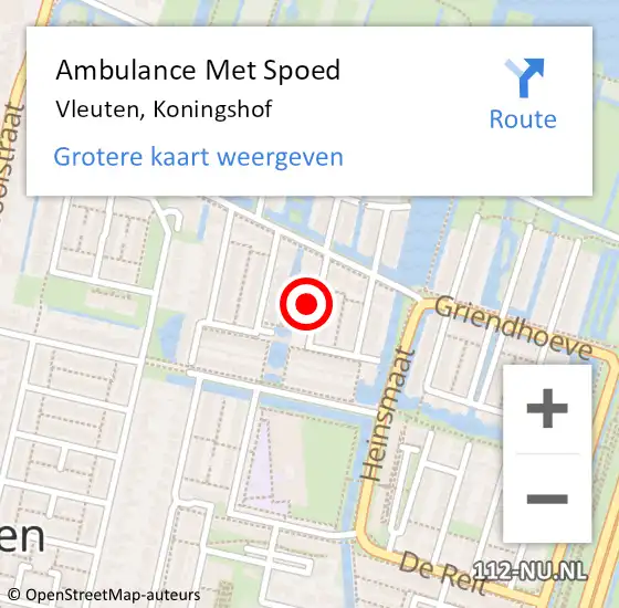 Locatie op kaart van de 112 melding: Ambulance Met Spoed Naar Vleuten, Koningshof op 7 mei 2017 10:08