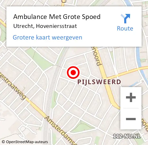 Locatie op kaart van de 112 melding: Ambulance Met Grote Spoed Naar Utrecht, Hoveniersstraat op 7 mei 2017 11:31