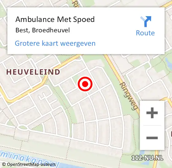 Locatie op kaart van de 112 melding: Ambulance Met Spoed Naar Best, Broedheuvel op 7 mei 2017 11:40