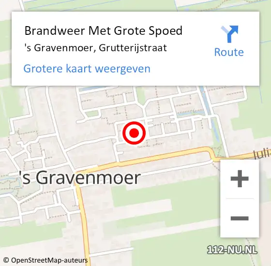 Locatie op kaart van de 112 melding: Brandweer Met Grote Spoed Naar 's Gravenmoer, Grutterijstraat op 7 mei 2017 11:42