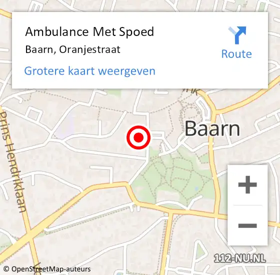 Locatie op kaart van de 112 melding: Ambulance Met Spoed Naar Baarn, Oranjestraat op 7 mei 2017 12:08