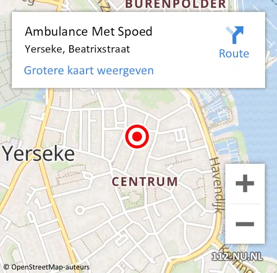 Locatie op kaart van de 112 melding: Ambulance Met Spoed Naar Yerseke, Beatrixstraat op 7 mei 2017 12:19