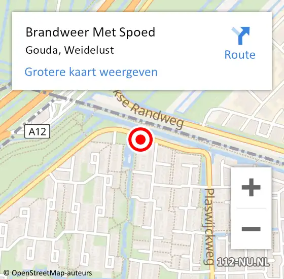 Locatie op kaart van de 112 melding: Brandweer Met Spoed Naar Gouda, Weidelust op 7 mei 2017 12:22