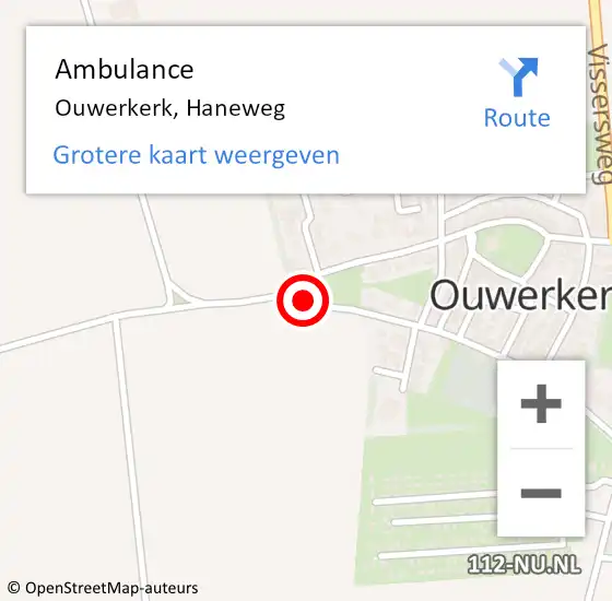 Locatie op kaart van de 112 melding: Ambulance Ouwerkerk, Haneweg op 7 mei 2017 13:10