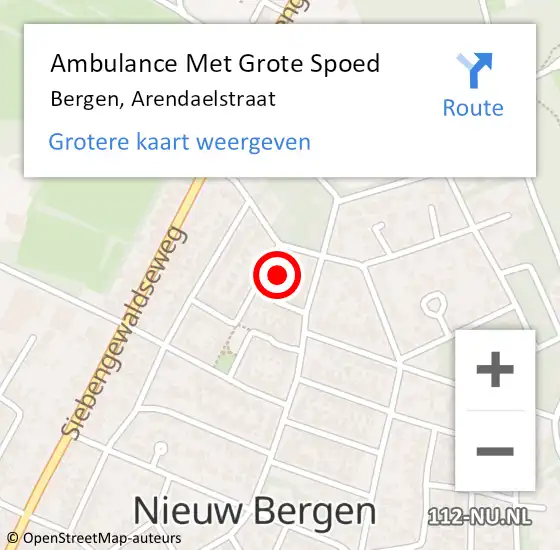 Locatie op kaart van de 112 melding: Ambulance Met Grote Spoed Naar Bergen, Arendaelstraat op 7 mei 2017 13:12