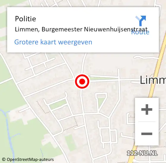 Locatie op kaart van de 112 melding: Politie Limmen, Burgemeester Nieuwenhuijsenstraat op 7 mei 2017 13:27