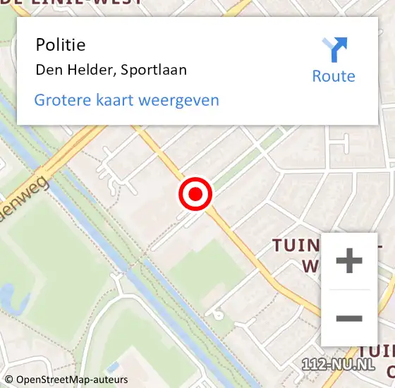 Locatie op kaart van de 112 melding: Politie Den Helder, Sportlaan op 7 mei 2017 14:38