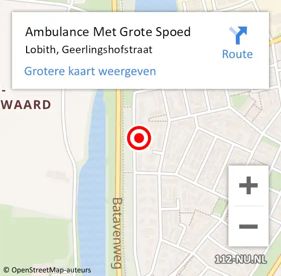 Locatie op kaart van de 112 melding: Ambulance Met Grote Spoed Naar Lobith, Geerlingshofstraat op 7 mei 2017 16:01