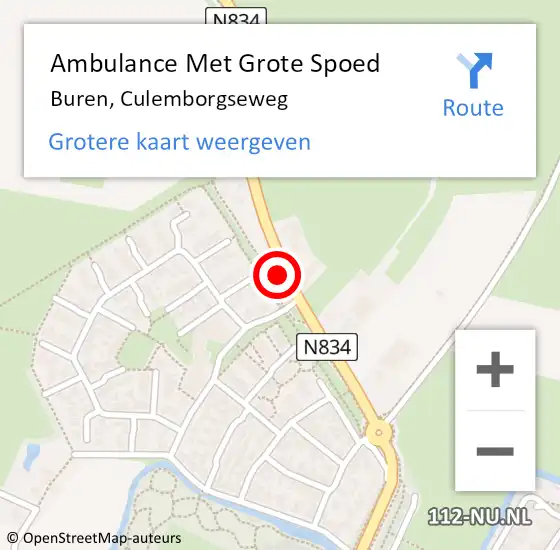 Locatie op kaart van de 112 melding: Ambulance Met Grote Spoed Naar Buren, Culemborgseweg op 7 mei 2017 16:43