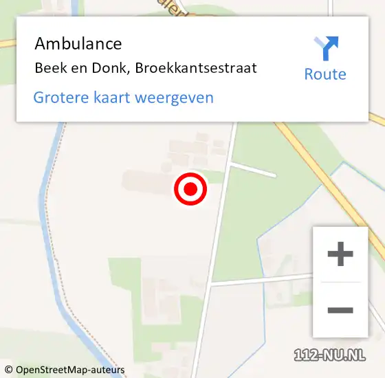 Locatie op kaart van de 112 melding: Ambulance Beek en Donk, Broekkantsestraat op 7 mei 2017 17:07