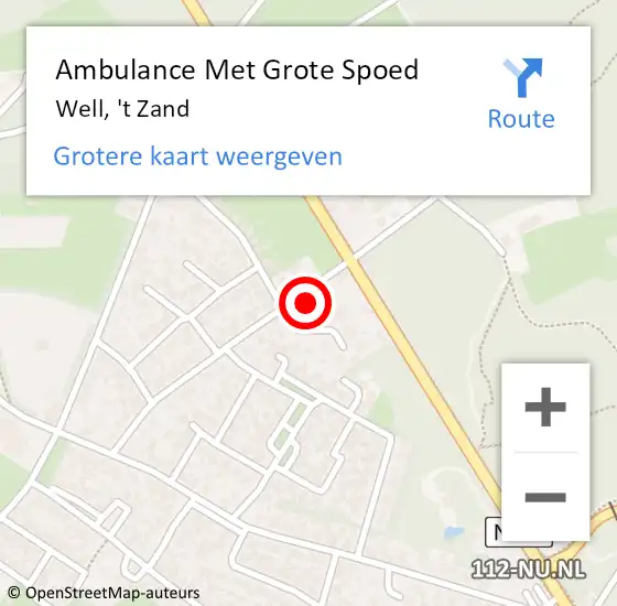 Locatie op kaart van de 112 melding: Ambulance Met Grote Spoed Naar Well, 't Zand op 7 mei 2017 18:01