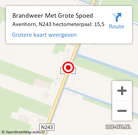 Locatie op kaart van de 112 melding: Brandweer Met Grote Spoed Naar Avenhorn, N243 hectometerpaal: 15,5 op 7 mei 2017 18:15