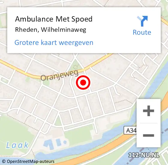 Locatie op kaart van de 112 melding: Ambulance Met Spoed Naar Rheden, Wilhelminaweg op 19 januari 2014 18:38