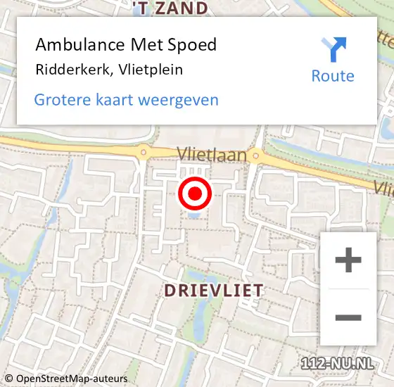 Locatie op kaart van de 112 melding: Ambulance Met Spoed Naar Ridderkerk, Vlietplein op 7 mei 2017 21:56