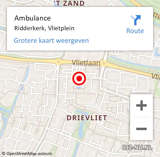 Locatie op kaart van de 112 melding: Ambulance Ridderkerk, Vlietplein op 8 mei 2017 00:43
